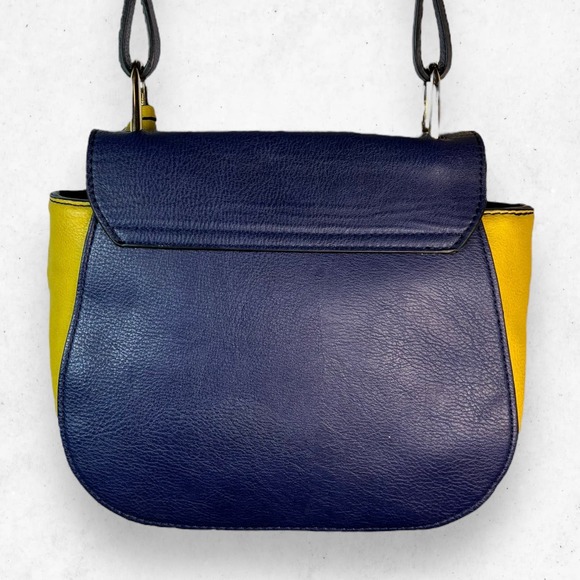 Kate Landry Navy Blue Mustard Yellow Faux Leather Magnetic Crossbody Bag‎ Purse - Picture 2 of 14